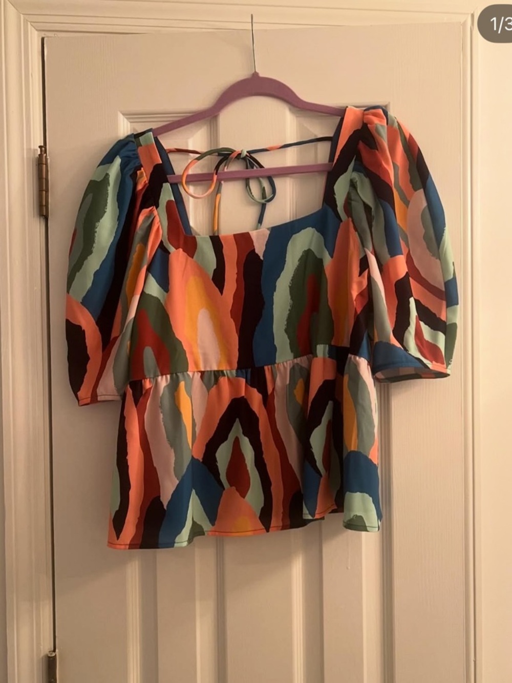crosby. Multicolor Abstract Puff-Sleeve Square Neck Top